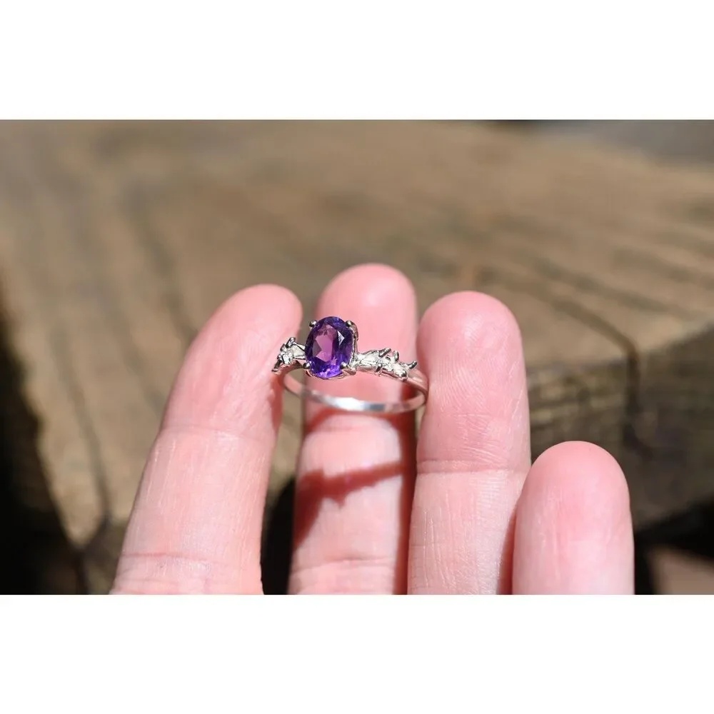 Amethyst engagement ring in 925 sterling silver size 8.5